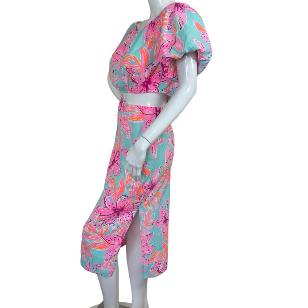 Lilly Pulitzer dress set Elegant Pink sea Blue peekaboo style unique sz L NWT - Picture 8 of 16